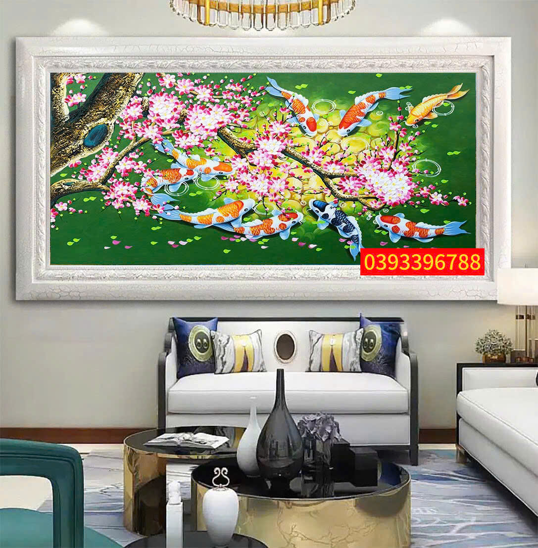 Tranh Cá Chép Hoa Đào Sơn Dầu Tranh Cá Chép Hoa Đào Sơn Dầu