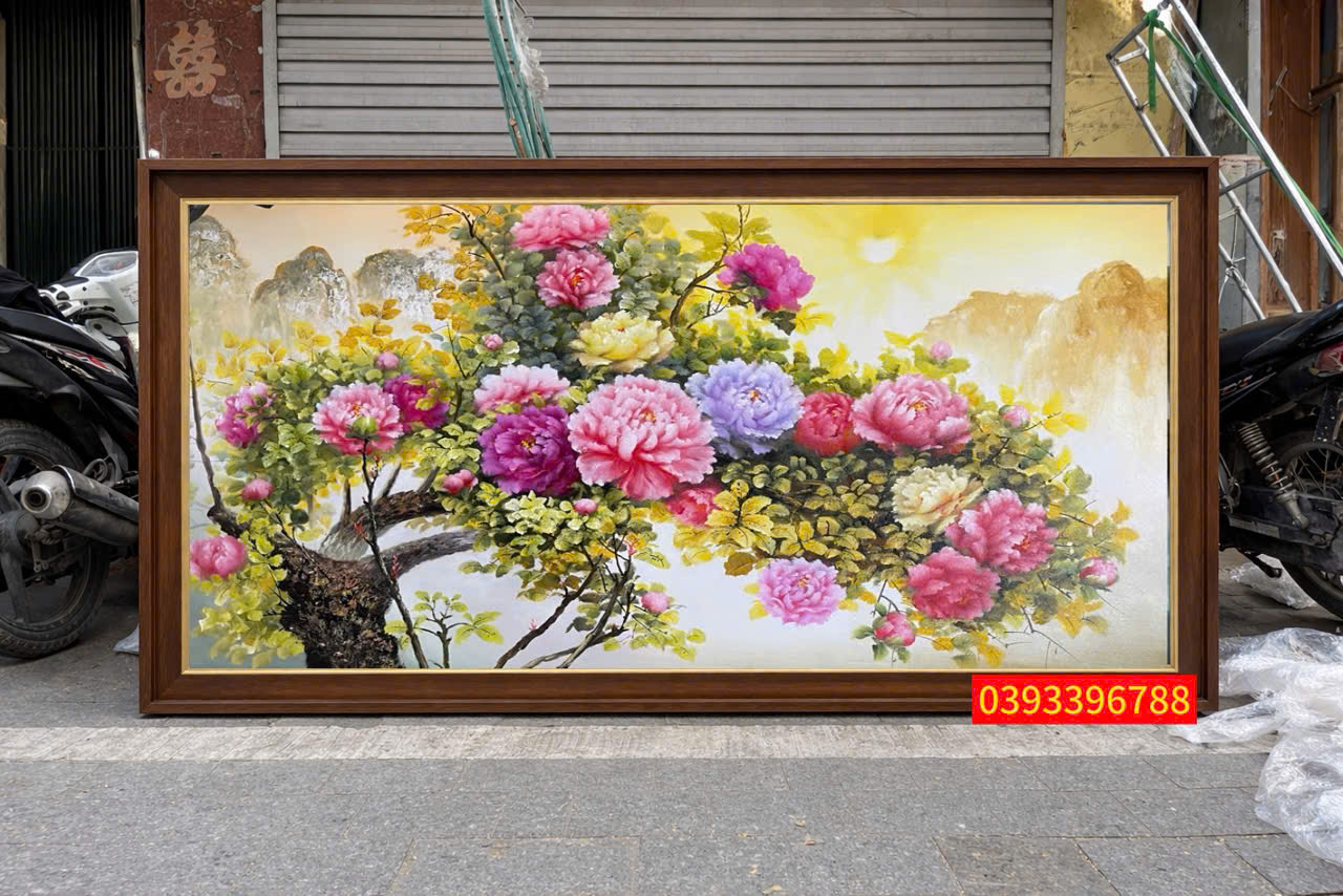 Tranh sơn dầu hoa mẫu đơn