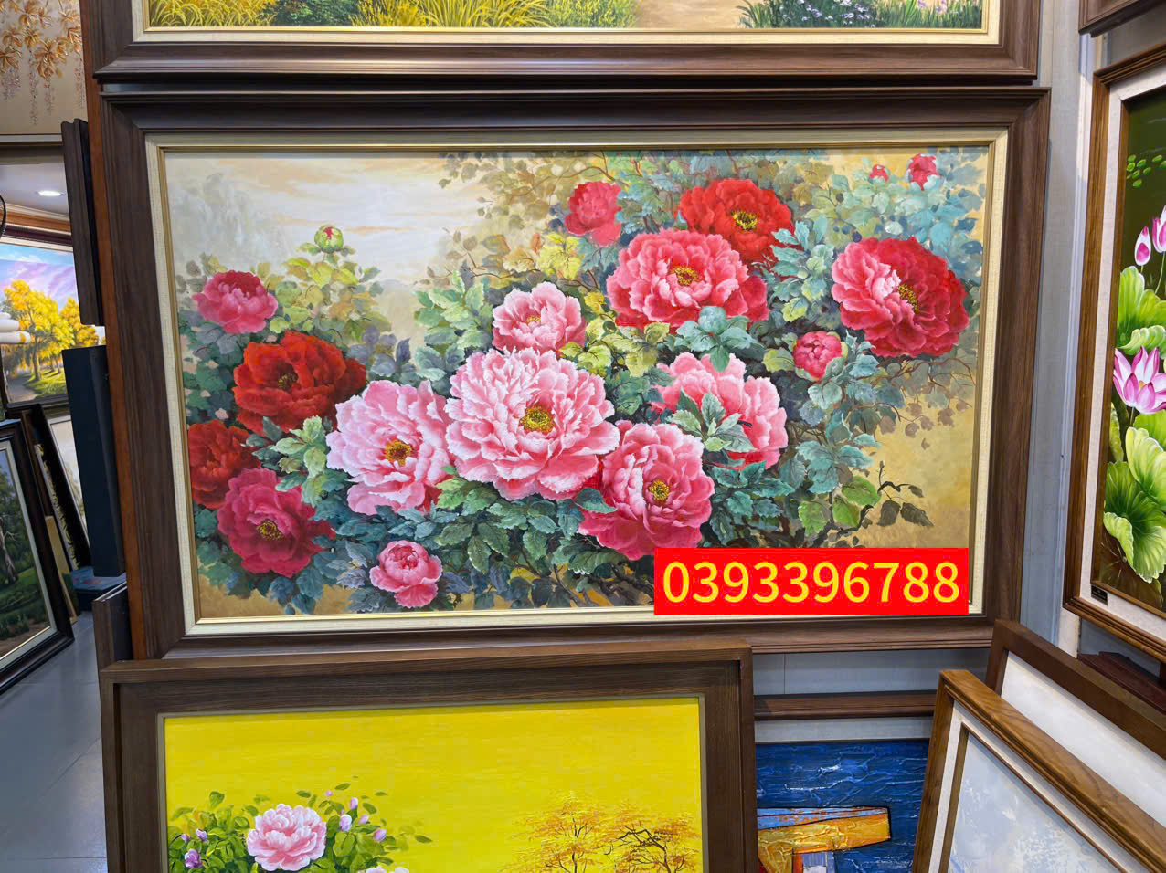 tranh hoa mẫu đơn 9 bông hợp phong thuỷ tranh hoa mẫu đơn