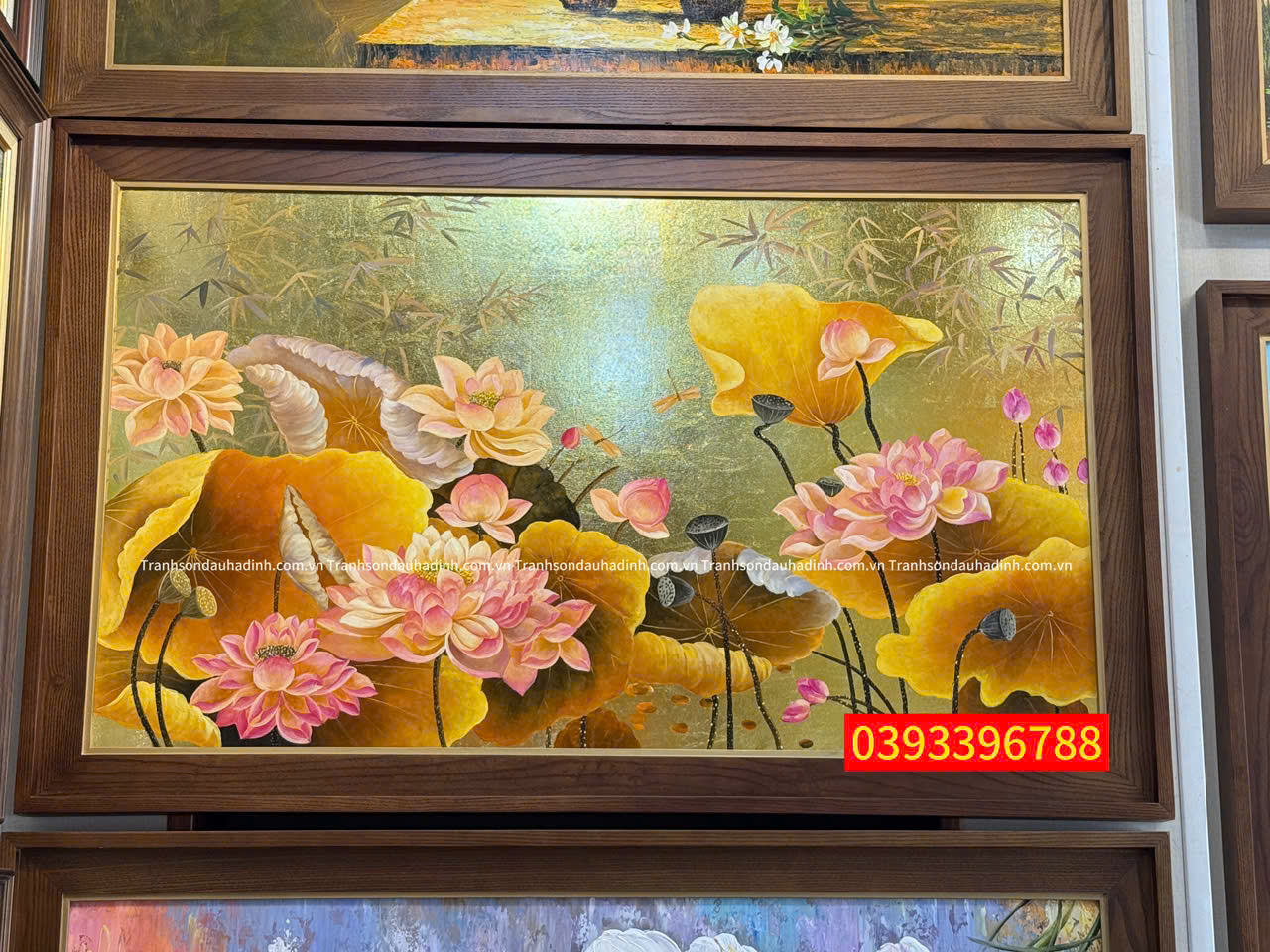 Bức tranh hoa sen dát vàng, bông hồng tuỵêt đẹp tranh hoa sen