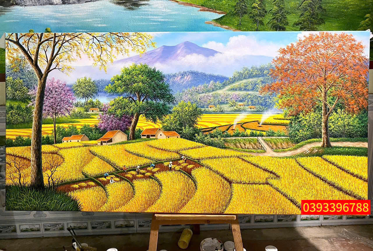 Tranh phong cảnh Tây Bắc đẹp tranh phong cảnh ruộng bậc thang mùa lúa chín