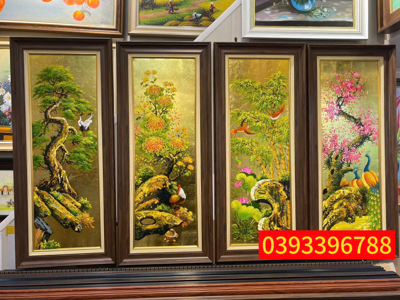 Bức tranh tứ quý tùng trúc cúc mai Tranh tùng trúc cúc mai